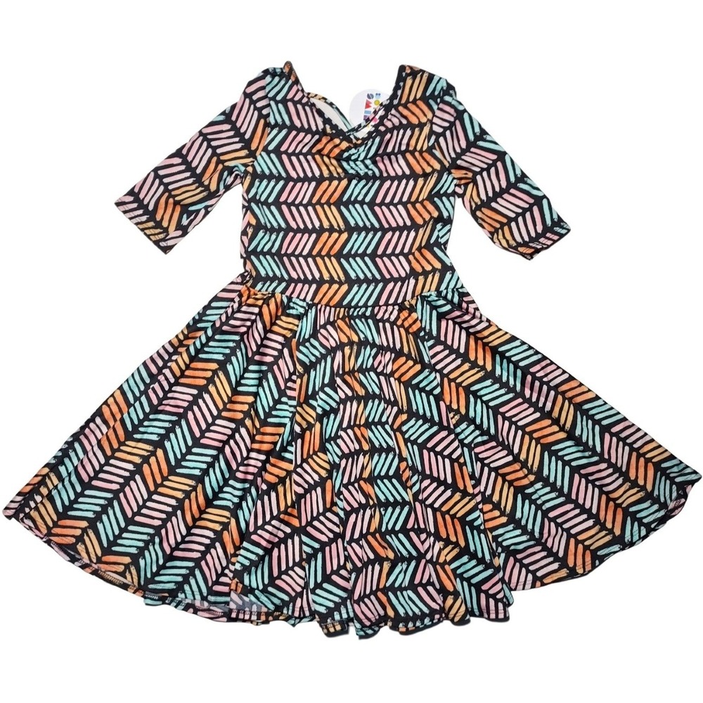 Dot Smile Girls 7‎ Black Aqua Pink Orange Ballerina Twirl Dress 3/4 Sleeve
